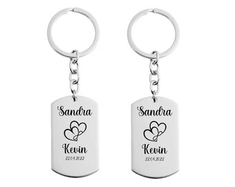 2x paar sleutelhangers / gepersonaliseerde sleutelhangers / roestvrij staal / gravure / liefde