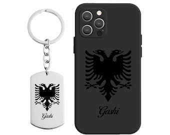Albanese Eagle mobiele telefoonhoes en roestvrijstalen sleutelhanger / gepersonaliseerde cover / hoesje / smartphone / iPhone / Samsung / Apple