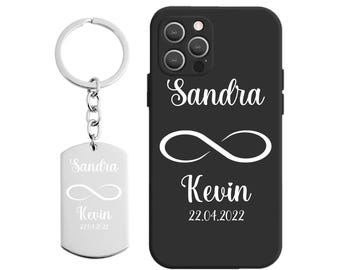 Pächen mobiele telefoonhoesje hart en roestvrijstalen sleutelhanger / gepersonaliseerd hoesje / smartphone / iPhone / Samsung / Apple / witte opdruk