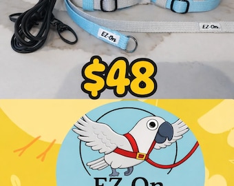 Handmade 2 pack EZ-On Parrot Harness with Detachable Leash: Lightweight Stainless Steel Hardware
