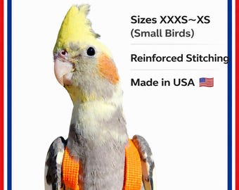 Handmade EZ-On Parrot Harness with Detachable Leash: Lightweight Stainless Steel Hardware