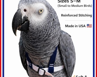 Handmade EZ-On Parrot Harness with Elastic Leash: Lightweight Stainless Steel Hardware
