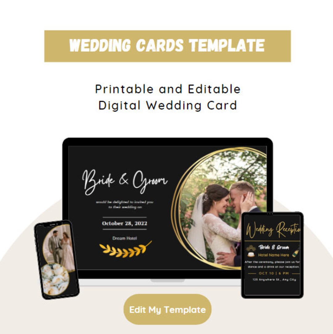 Printable Editable Black Wedding Collection Template Invitation Card Thank You Card Reception ...