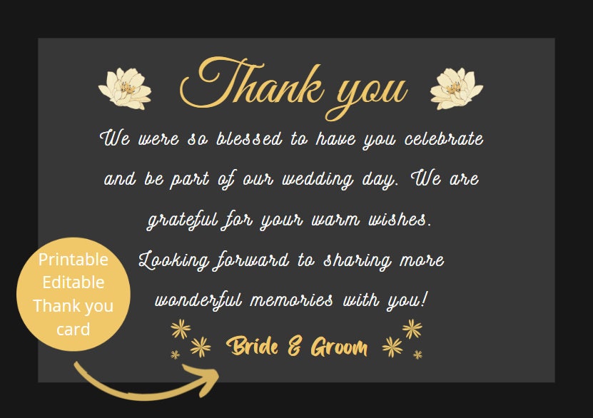 Printable Editable Black Wedding Collection Template Invitation Card Thank You Card Reception ...