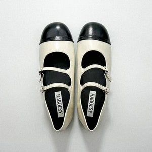 Eco Leather Color Block Mary Jane Shoes | Retro Double Straps Foldable Round Toe Mary Jane Flats | Softs Black White Sliver Mary Janes