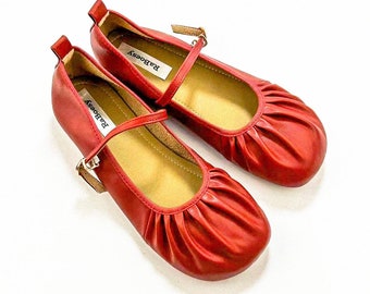 Eco Leather Retro Style Round Toe Mary Jane Flats | Vintage Soft Foldable Strap Mary Janes | Red Black Sliver Mary Janes For Wide Feet