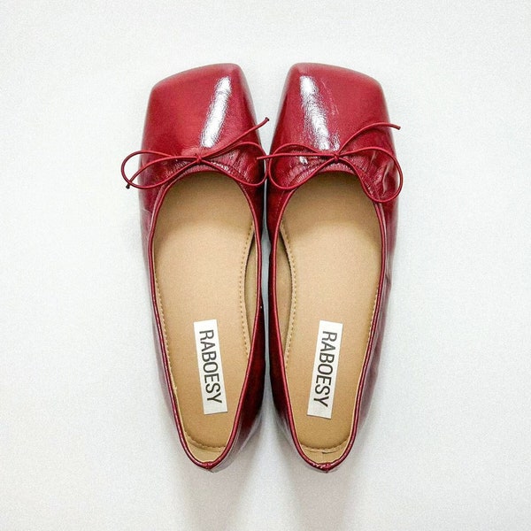 Eco Leather Retro Style Plain Toe Ballet Flats | Vintage Soft Foldable Ballerina | Red Sliver Brown White Mary Janes