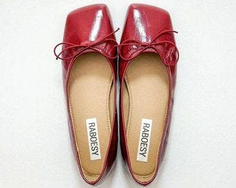 Eco Leather Retro Style Plain Toe Ballet Flats | Vintage Soft Foldable Ballerina | Red Sliver Brown White Mary Janes