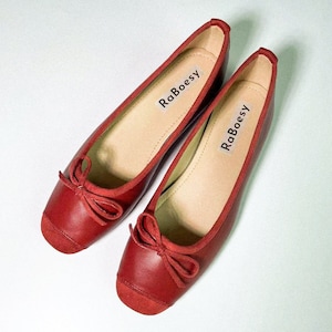 Women Eco Friendly Leather Tie Bow Ballet Flats Retro Round Toe Ballerina Shoes Vintage Red Black Sliver Brown White Ballet Shoes Red