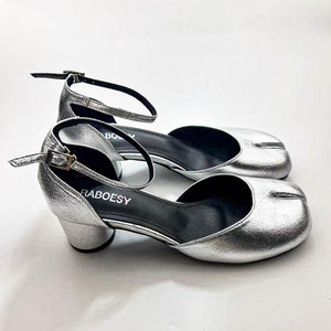 Modern Style Black Silver Tabi Sandals | Eco Leather Tabi Pumps | Leather Tabi Shoes For Wide Feet | Spring Summer Heels