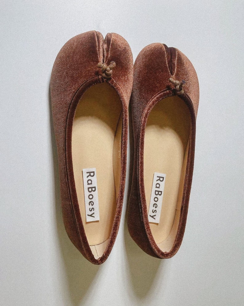 Frauen Samt Split Toe Tabi Ballerinas Vintage Grün Braun Tabis Ballerinas Retro Ballerinas Wohnungen Tabis für Damen Bild 7