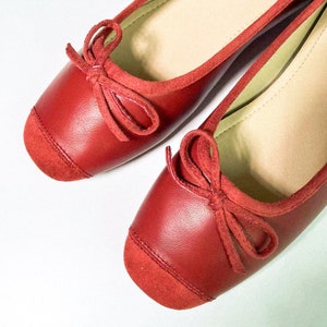 Women Eco Friendly Leather Tie Bow Ballet Flats Retro Round Toe Ballerina Shoes Vintage Red Black Sliver Brown White Ballet Shoes image 7