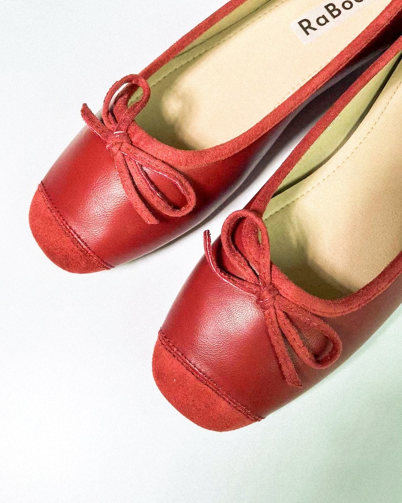 Women Eco Friendly Leather Tie Bow Ballet Flats Retro Round Toe Ballerina Shoes Vintage Red Black Sliver Brown White Ballet Shoes image 7