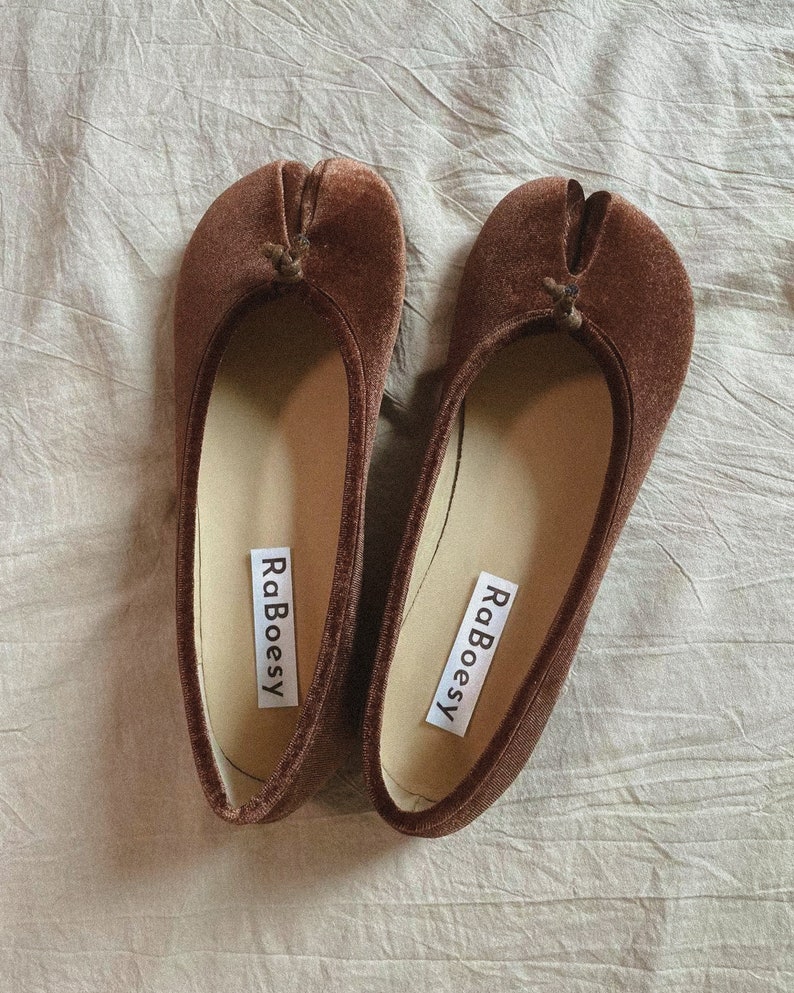 Frauen Samt Split Toe Tabi Ballerinas Vintage Grün Braun Tabis Ballerinas Retro Ballerinas Wohnungen Tabis für Damen Bild 9