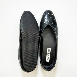 Eco cuero punto Toe Studs Ballet Flats / Vintage zapatos de ballet negros plegables / zapatos de ballet negro Mary Janes imagen 5