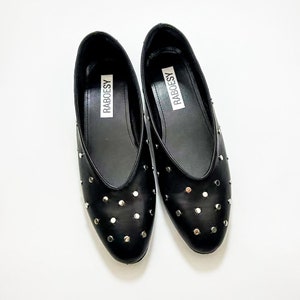 Eco cuero punto Toe Studs Ballet Flats / Vintage zapatos de ballet negros plegables / zapatos de ballet negro Mary Janes imagen 6
