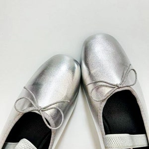 Leather Round Toe Flexible Band Ballerinas Cute Sliver Foldable Ballet Flats Elastic Strap Tie Bow Ballet Shoes image 9