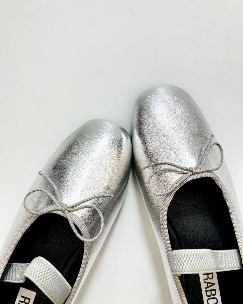 Leather Round Toe Flexible Band Ballerinas Cute Sliver Foldable Ballet Flats Elastic Strap Tie Bow Ballet Shoes image 9