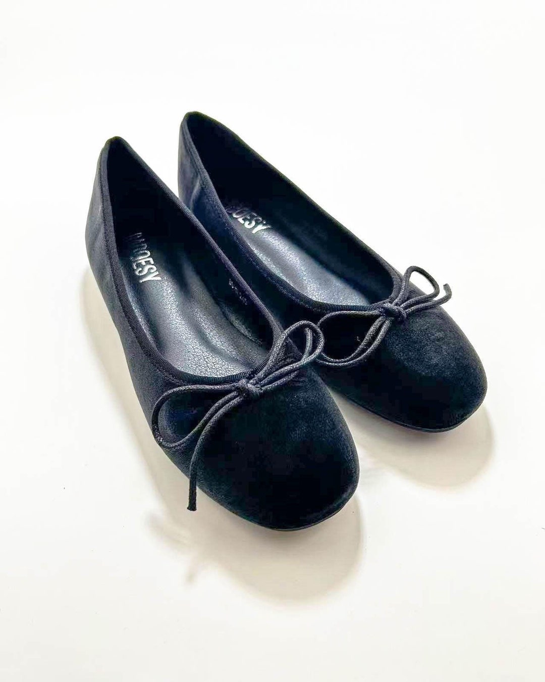 Retro Style Suede Leather Ballet Flats | Black Suede Ballerina | Round ...