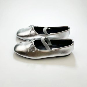 Leather Round Toe Flexible Band Ballerinas Cute Sliver Foldable Ballet Flats Elastic Strap Tie Bow Ballet Shoes image 6
