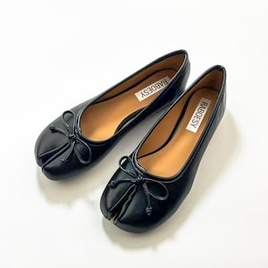 Women Retro Tabi Ballet Flats | Bow Tie Split Toe Shoes | Vintage Split Toe Tabis Shoes |  Sliver Black White Red Tabi Flats