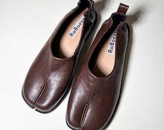 Mujeres Eco Friendly Split Toe Tabi Ballet Flats / Vintage Plegable Tabis Ballet Flats / Retro Marrón Blanco Negro Tabi Flats