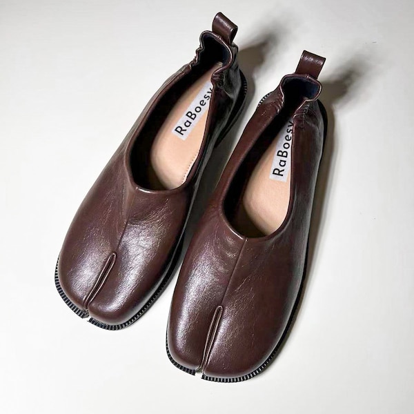 Women Eco Friendly Split Toe Tabi Ballet Flats | Vintage Foldable Tabis Ballet Flats | Retro Brown White Black Tabi Flats