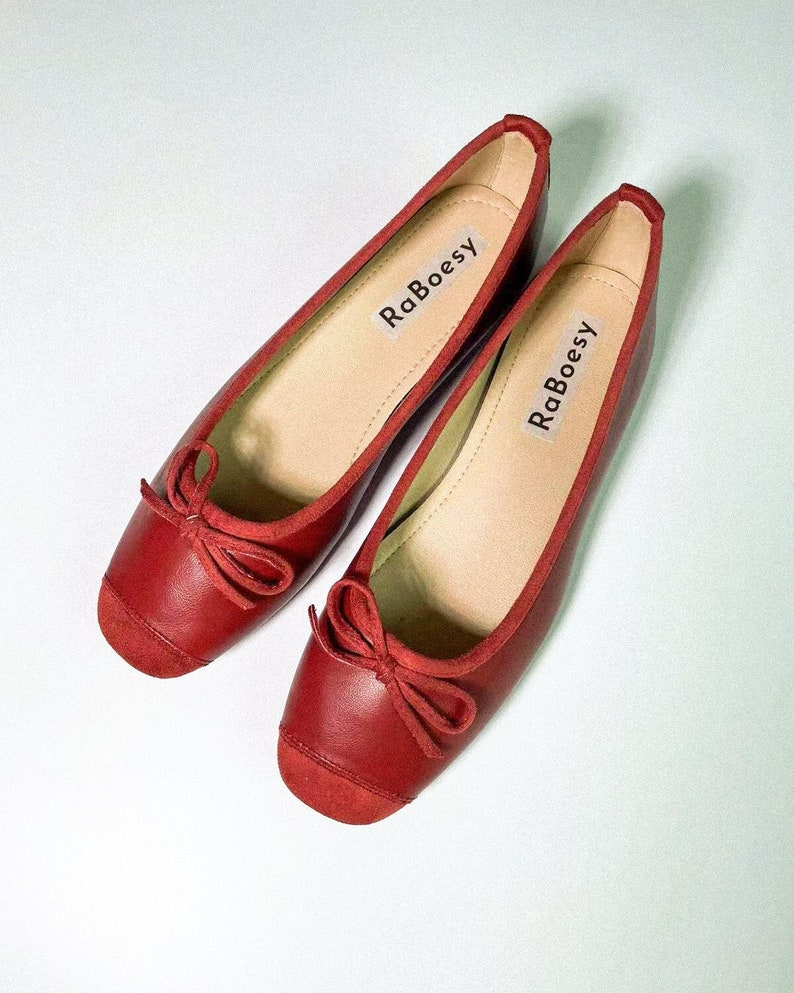 Women Eco Friendly Leather Tie Bow Ballet Flats Retro Round Toe Ballerina Shoes Vintage Red Black Sliver Brown White Ballet Shoes Red