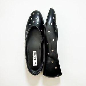Eco cuero punto Toe Studs Ballet Flats / Vintage zapatos de ballet negros plegables / zapatos de ballet negro Mary Janes imagen 3