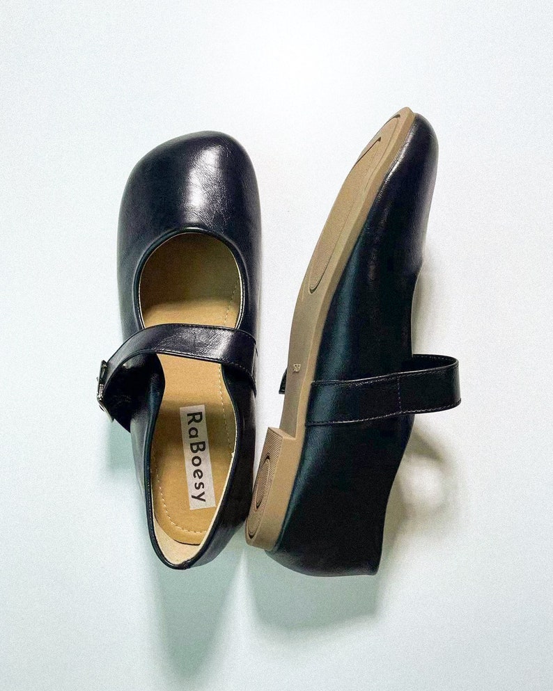 Eco cuero estilo retro punta redonda Mary Jane Flats / Vintage correa ajustable Mary Janes para pies anchos / mujeres suaves Mary Jane zapatos imagen 7