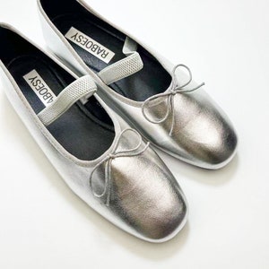 Leather Round Toe Flexible Band Ballerinas Cute Sliver Foldable Ballet Flats Elastic Strap Tie Bow Ballet Shoes image 5