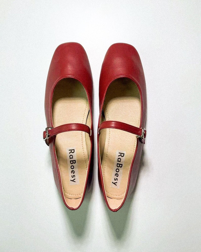 Eco-leer Mary Jane flats met ronde neus en ronde neus Vintage zachte opvouwbare riem Mary Janes Rood Zwart Zilverbruin Wit Mary Janes afbeelding 6