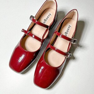 Women Double Straps Mary Jane Pumps Retro Style Two Straps Mary Jane Shoes Red Sliver Black Round Toe Mary Jane Heel Shoes image 4