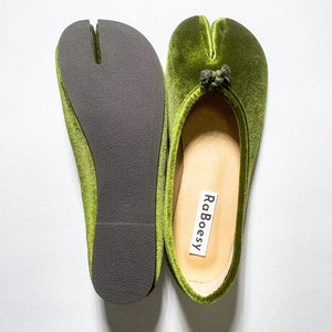 Frauen Samt Split Toe Tabi Ballerinas Vintage Grün Braun Tabis Ballerinas Retro Ballerinas Wohnungen Tabis für Damen Bild 6