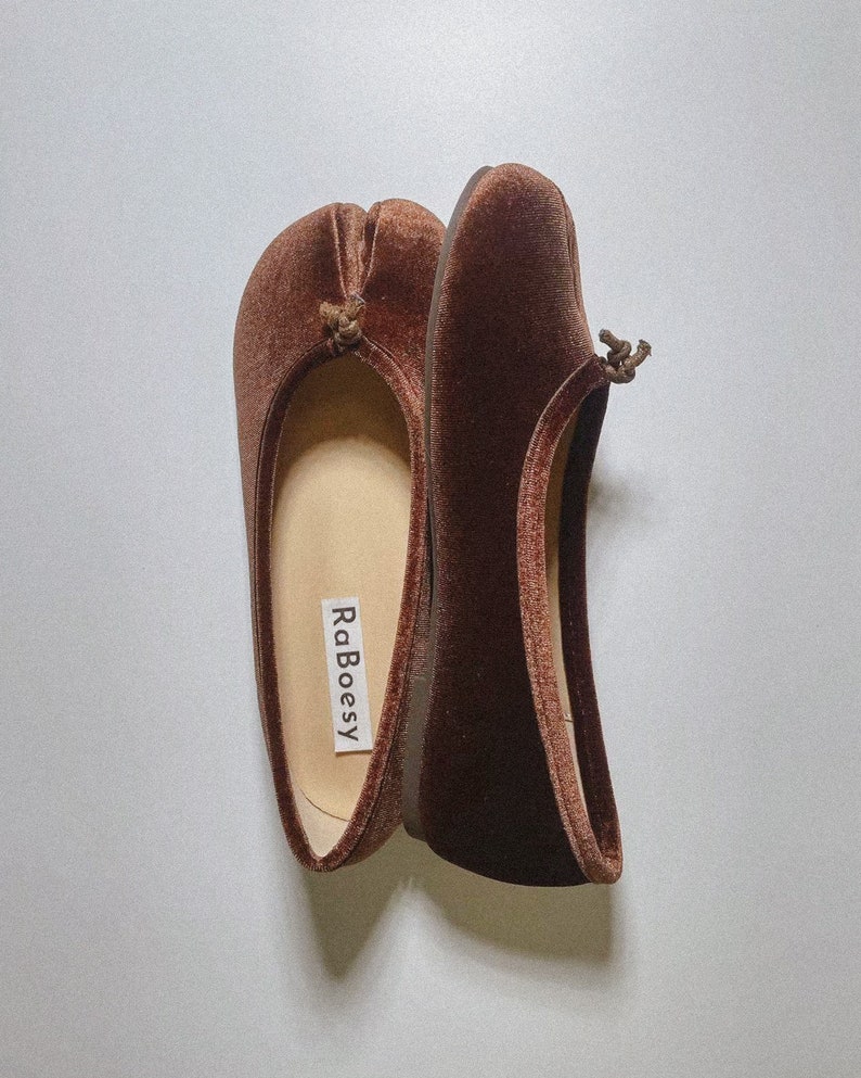 Frauen Samt Split Toe Tabi Ballerinas Vintage Grün Braun Tabis Ballerinas Retro Ballerinas Wohnungen Tabis für Damen Bild 4