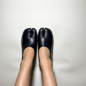 Ballerines tabi écologiques à bout fendu pour femme ballerines tabis pliables vintage Chaussures plates rétro Tabi marron blanc noir image 5