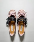 Retro Pink Satin Bow Tie Ballet Flats | Women Double Leather Straps Foldable Balletina | Round Toe Comfortable Ballet Shoes For Ladies product logo