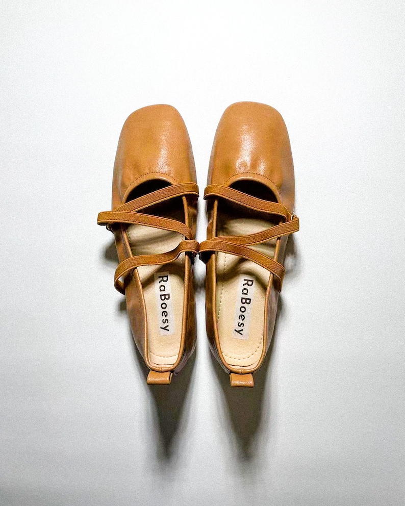 Weiche Ballerinas aus umweltfreundlichem Leder Damen Schwarzer faltbarer Ballerina Weiche, bequeme Schuhe mit Kreuzriemen Ballettschuhe für Damen Orange