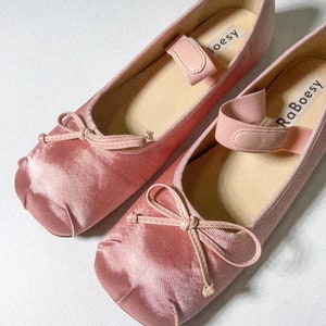 Klassische Ballerinas aus Satin mit Fliege Damen Rosa Beige faltbare Ballerina Bequeme Ballettschuhe mit runder Zehenpartie für Damen Vintage-Ballettcore Bild 8