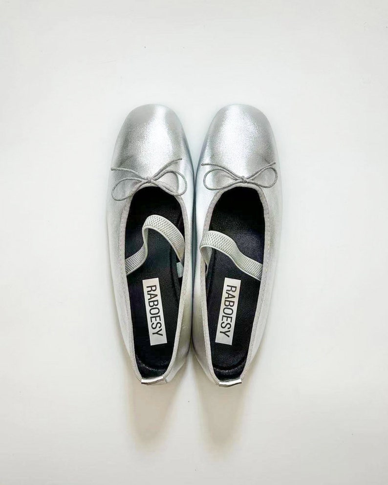 Leather Round Toe Flexible Band Ballerinas Cute Sliver Foldable Ballet Flats Elastic Strap Tie Bow Ballet Shoes image 2