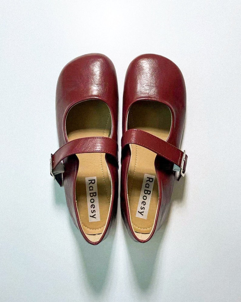 Eco cuero estilo retro punta redonda Mary Jane Flats / Vintage correa ajustable Mary Janes para pies anchos / mujeres suaves Mary Jane zapatos imagen 4