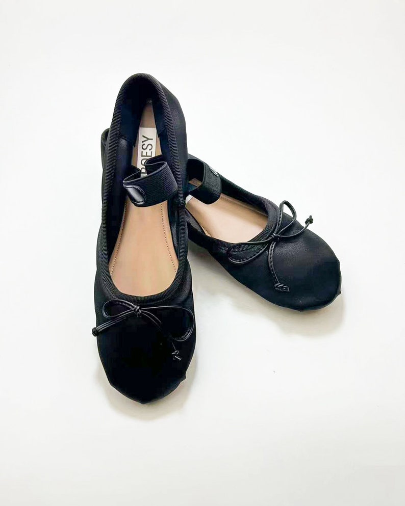 Satin runde Zehenballerinas Rosa Weiß Schwarze faltbare Ballerinas Toe Bow Ballettschuhe Retro niedlichen Stil Ballettschuhe Bild 9