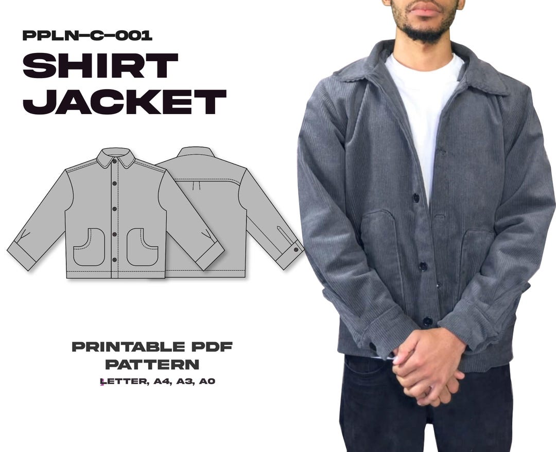 PPLN-C-001 Shirt Jacket Sewing Pattern PDF | Shacket Pattern XS–3XL ...
