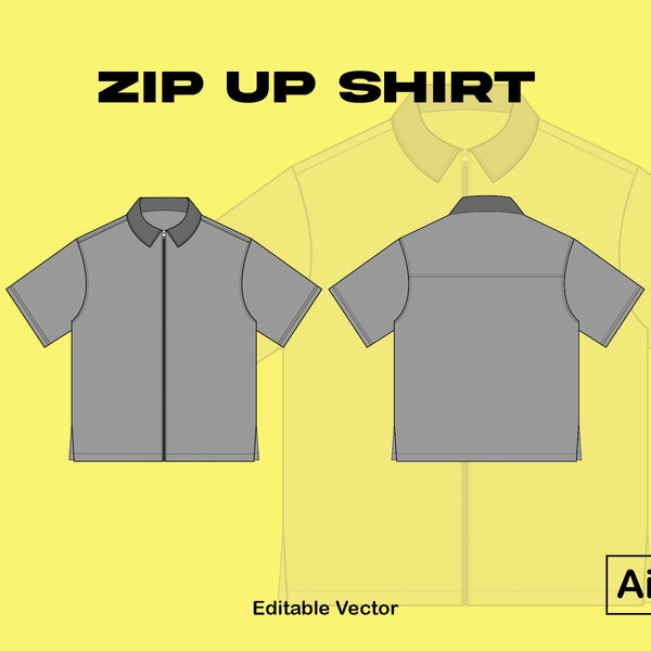 Zip Up Shirt Adobe Illustrator Tech Pack / Vektor Zeichnung