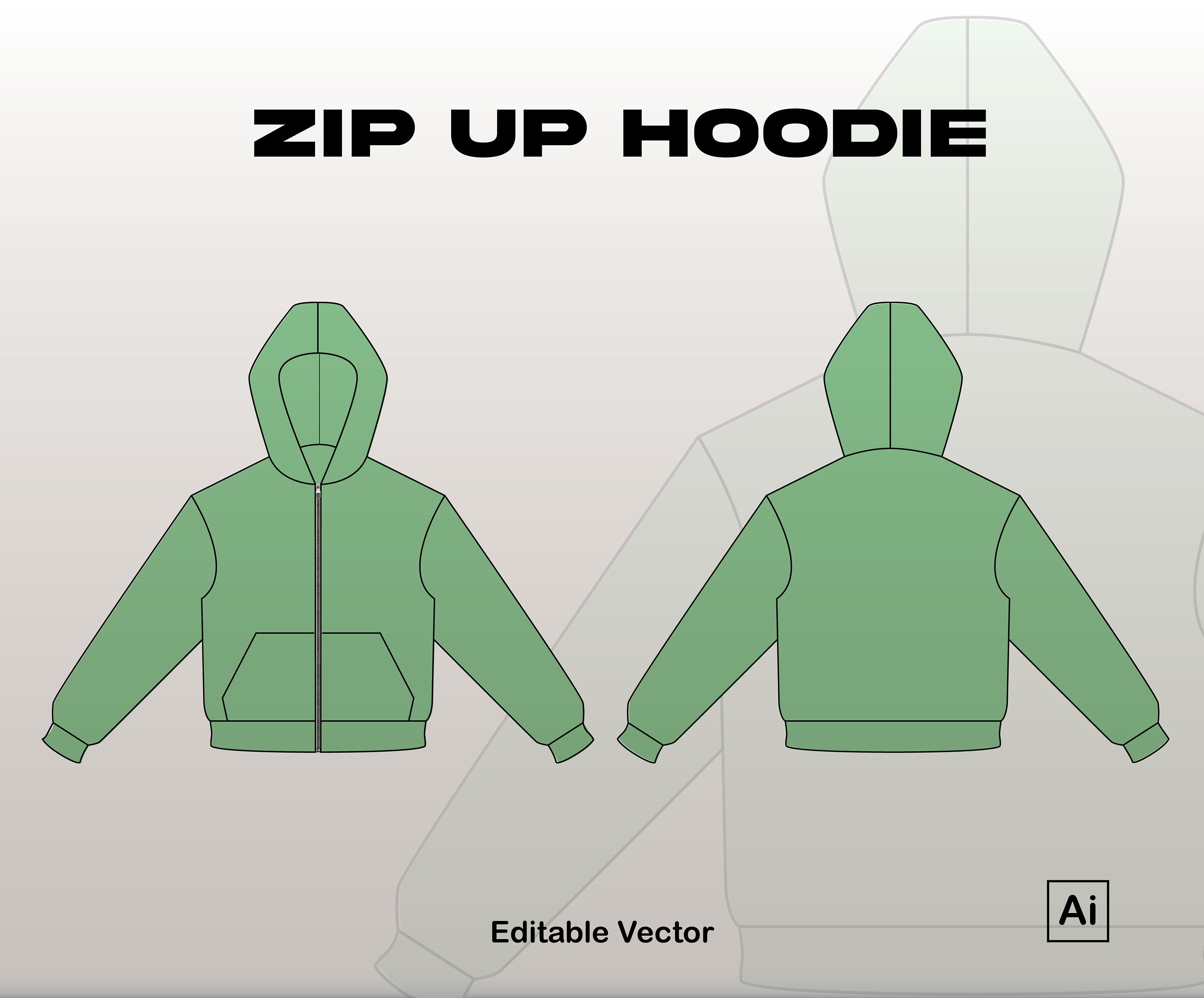 Vector Mockup Full Zip Up Hoodie Over Face Illustrator, EPS, PDF, and PNG