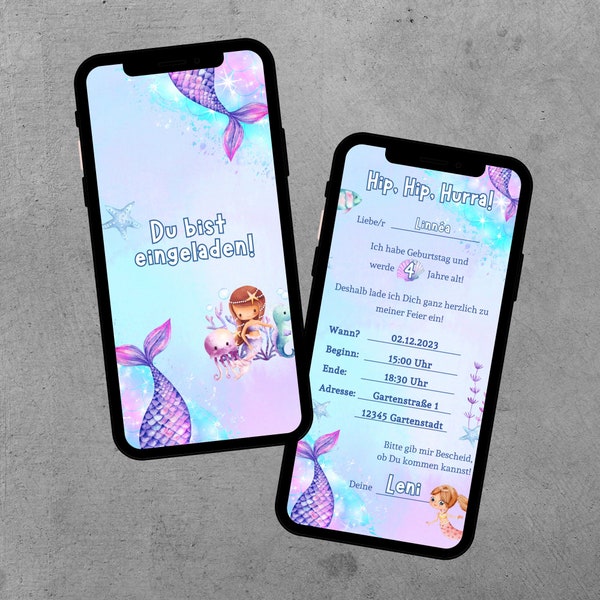 Mermaid Invitation | Animated eCard | Children's birthday invitation for smartphone | Send via WhatsApp, SMS
