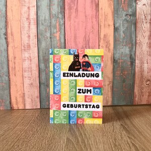 Einladungskarte als Klappkarte personalisiert für Kindergeburtstag | Motiv Bausteine