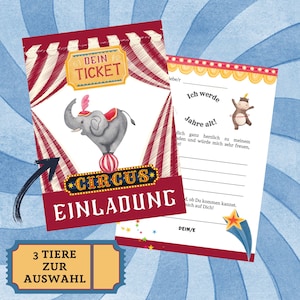 Einladungskarte für Kindergeburtstag | Motiv Zirkus | Wähle Dein Lieblingstier
