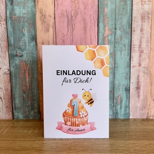 Einladungskarte als Klappkarte für Kindergeburtstag | Motiv Biene