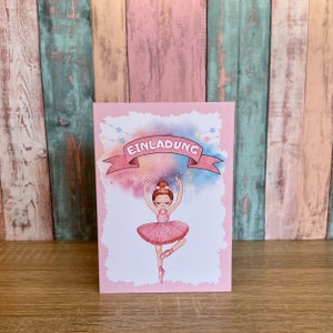 Einladungskarte als Klappkarte personalisiert für Kindergeburtstag | Motiv Ballerina